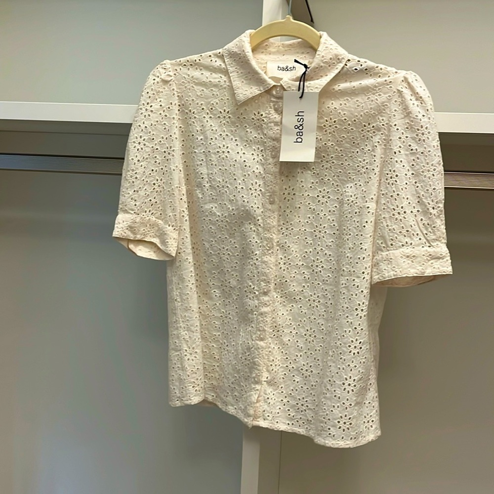 Ba&sh eyelet puff sleeve blouse, size 0